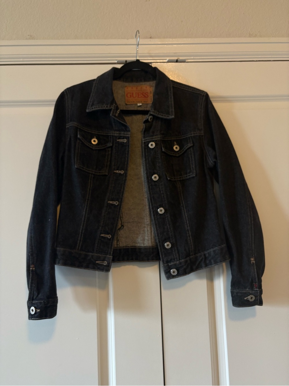 GUESS Black Denim Jacket with Contrast Stitching